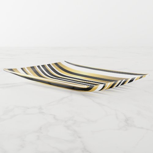 Black Gold and White Vintage Stripes Trinket Tray