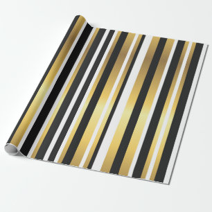 Black, Gold and White Vintage Stripes Wrapping Paper