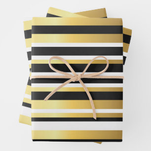 Black, Gold and White Vintage Stripes Wrapping Paper Sheets