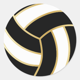 Black, Gold and White Volleyball Classic Round Sticker