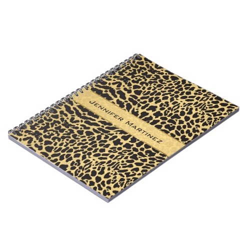 Black  Gold Animal Print Leopard Spots Pattern Notebook