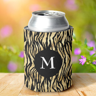 Black Gold Animal Print Pattern Monogram Cool Glam Can Cooler