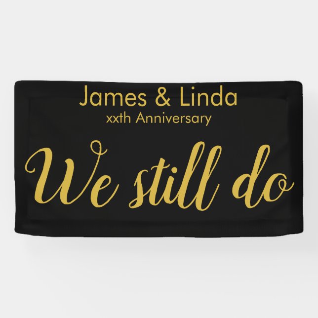 Black Gold Anniversary Party Vow Renewal Backdrop Banner (Horizontal)