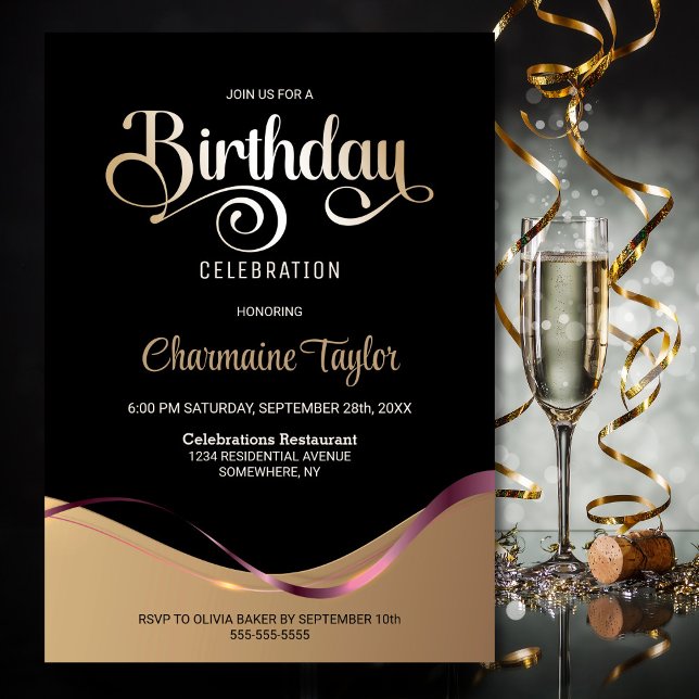 Black Gold Any Age Birthday Party Invitation (Creator Uploaded)