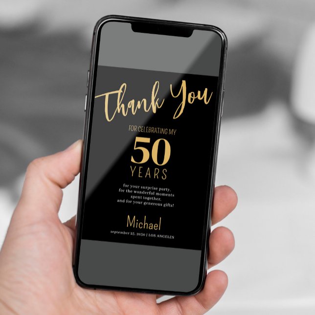 Black gold any age birthday party thank you card (Creator Uploaded)