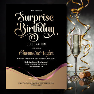 Black Gold Any Age Surprise Birthday Party Invitation