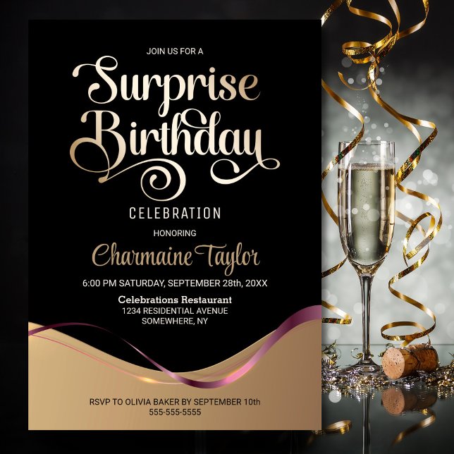 Black Gold Any Age Surprise Birthday Party Invitation (Creator Uploaded)