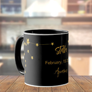 Black gold Aquarius star constellation birthday Mug
