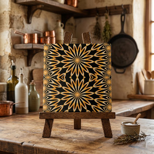 Black Gold Arabesque Geometric Mandala Pattern Ceramic Tile