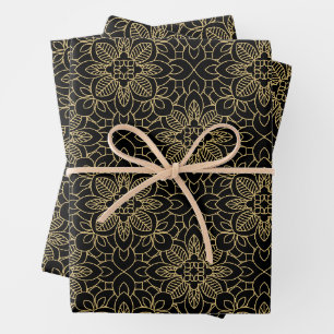 Black Gold Arabesque Islamic geometric patterns Wrapping Paper Sheets