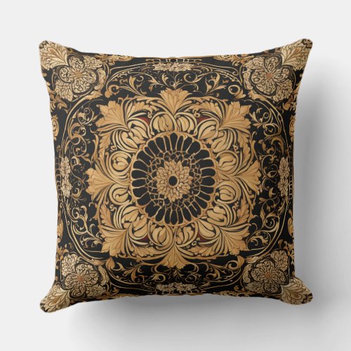 Black  gold arabesque throw pillow