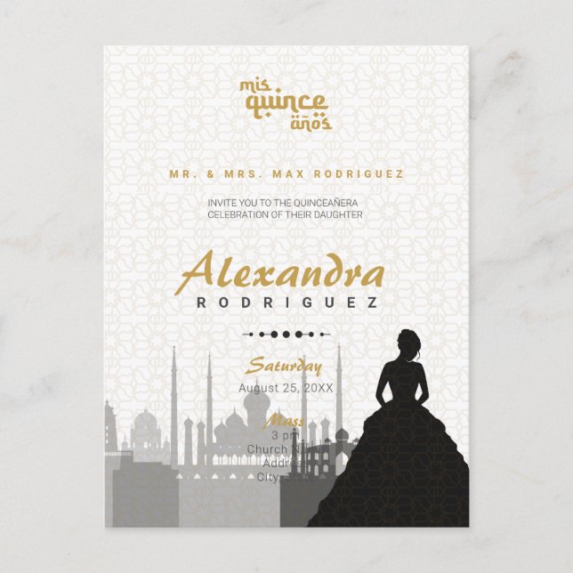 Black & Gold Arabian Quinceañera Photo Postcard (Front)