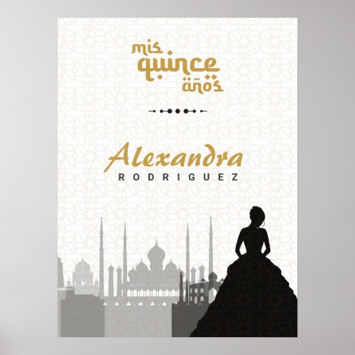 Black  Gold Arabian Quinceaera Photo Poster