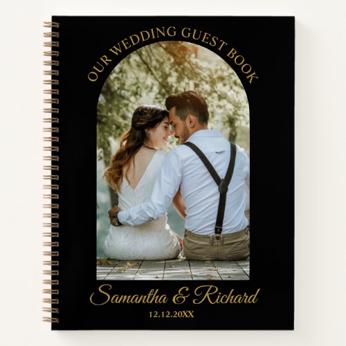 Black Gold Arch Personalized Photo Wedding Guest   Notebook