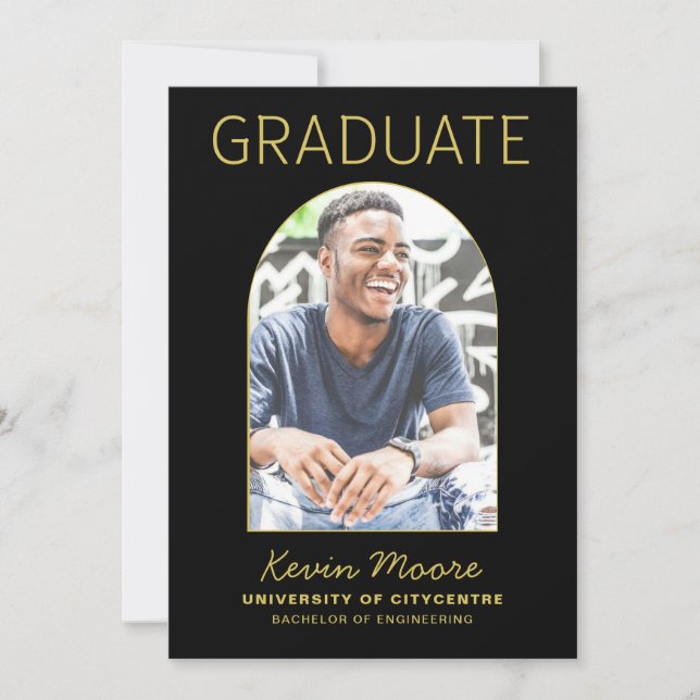Black Gold Arch Photo Graduation Invitation (Front)