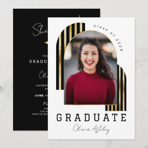 Black Gold Arch Photo Graduation Invitation
