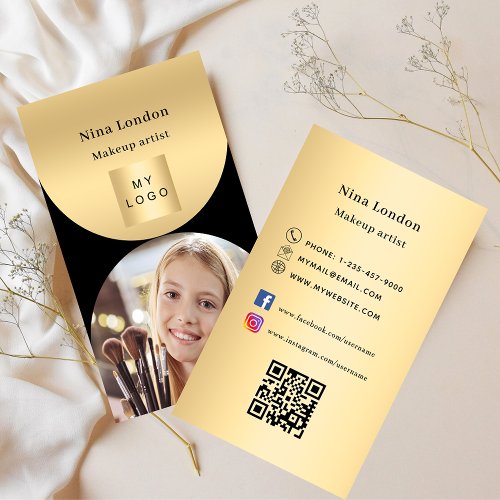 Black gold arch photo Qr social media logo Business Card