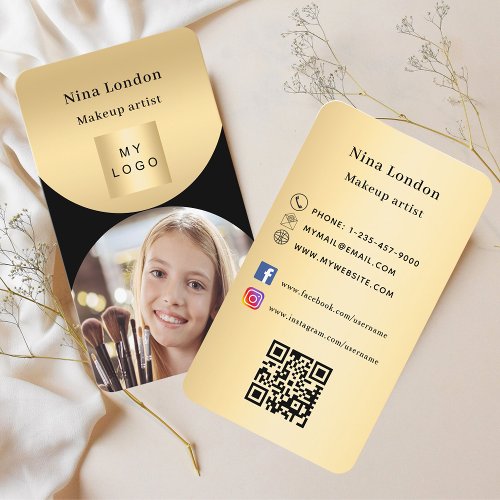 Black gold arch photo Qr social media logo Business Card