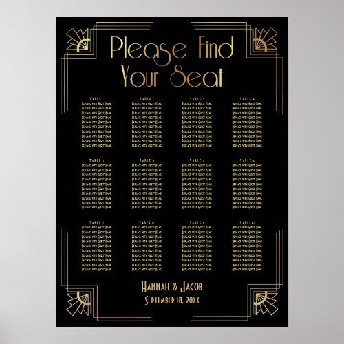 Black  Gold Art Deco 12 Tables Seating Chart