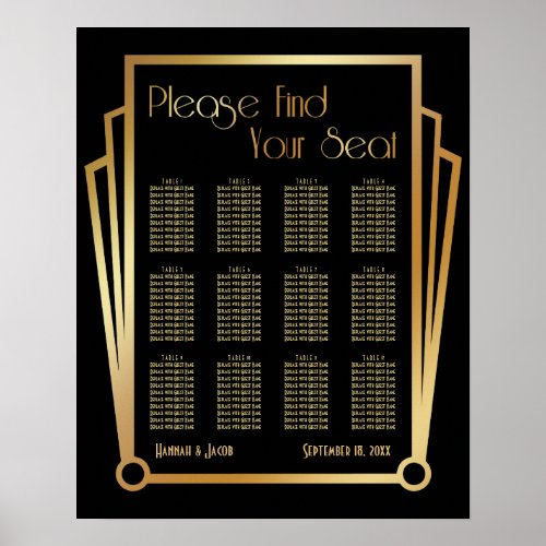 Black  Gold Art Deco 12 Tables Seating Chart