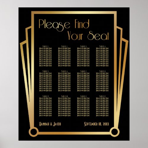 Black  Gold Art Deco 12 Tables Seating Chart