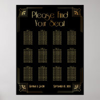 Black & Gold Art Deco 12 Tables Seating Chart
