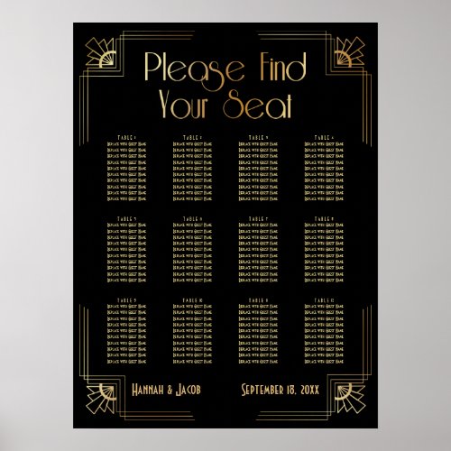 Black  Gold Art Deco 12 Tables Seating Chart