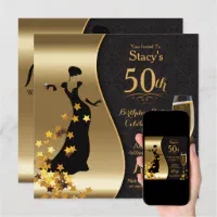 Black & Gold Art Deco 50th Birthday Invitation | Zazzle
