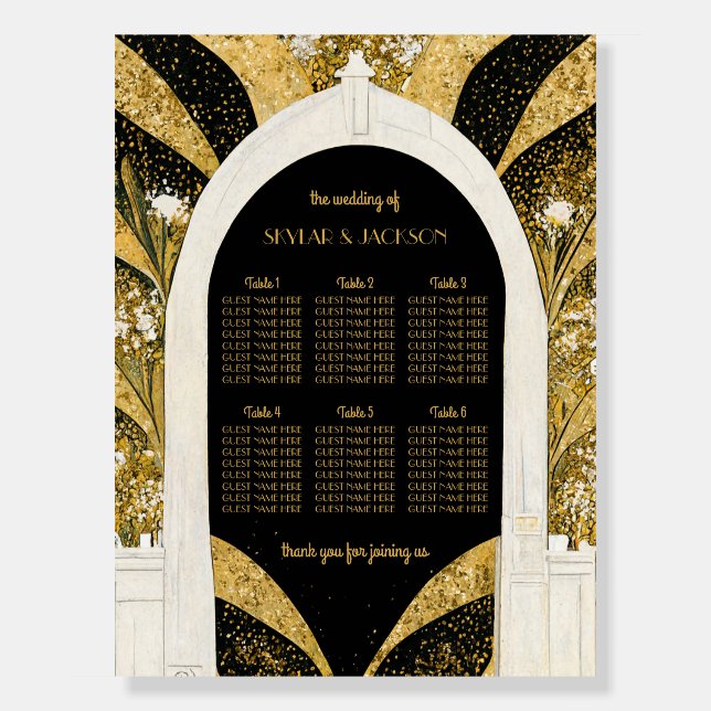 Black Gold Art Deco Archway Wedding Seating Chart Foam Board (Front)