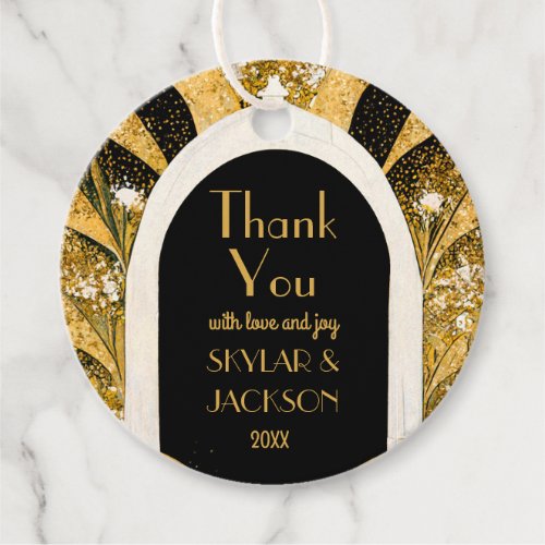 Black  Gold Art Deco Archway Wedding Thank You Favor Tags