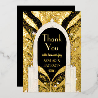 Black & Gold Art Deco Archway Wedding Thank You Foil Invitation