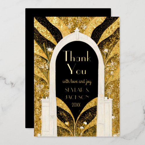 Black  Gold Art Deco Archway Wedding Thank You Foil Invitation