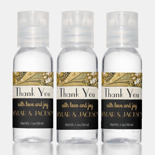 Black & Gold Art Deco Archway Wedding Thank You Hand Sanitizer (Set)