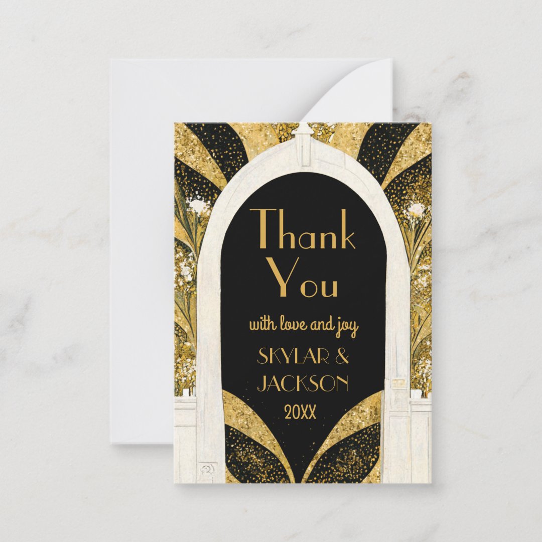 Black & Gold Art Deco Archway Wedding Thank You Note Card | Zazzle