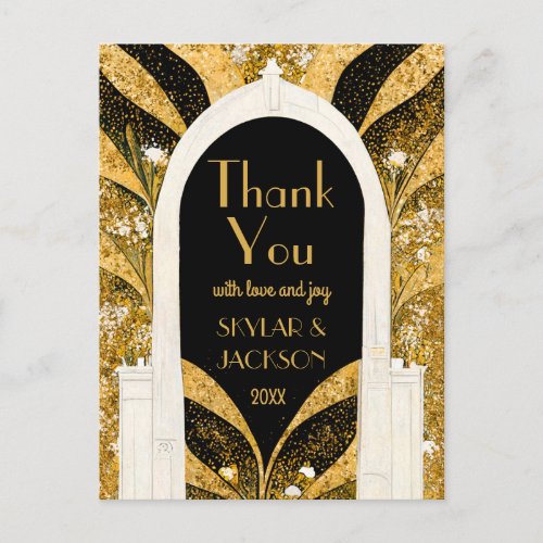 Black  Gold Art Deco Archway Wedding Thank You Postcard