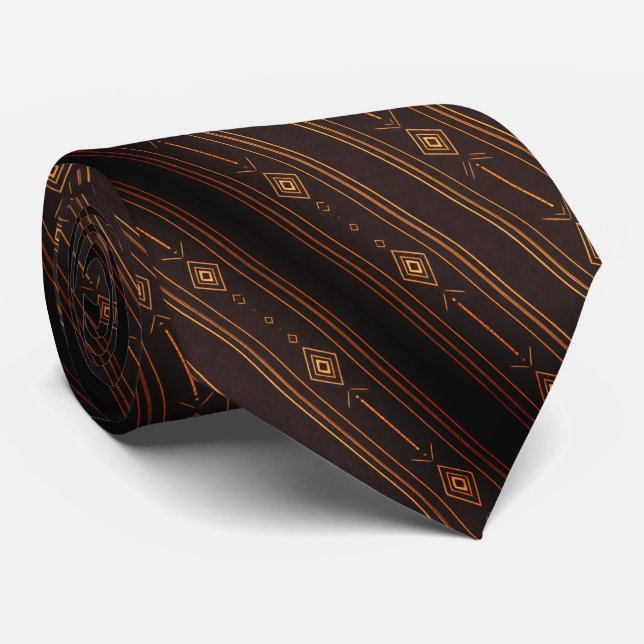 Black & Gold Art Deco Arrow Neck Tie (Rolled)