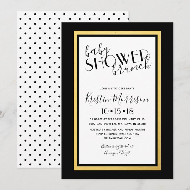 Black & Gold Art Deco Baby Shower Invitation (Front/Back)