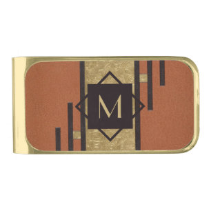 Black & Gold Art Deco Custom Monogram Finish Money Clip