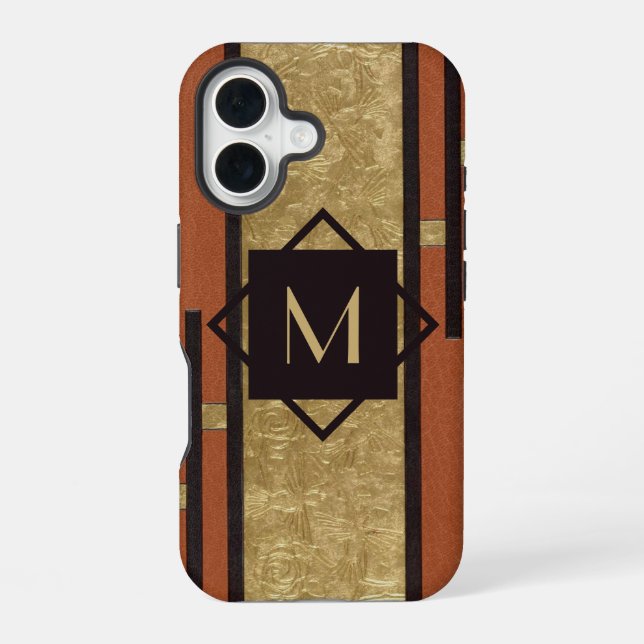 Black & Gold Art Deco Custom Monogram Iphone Case (Back)