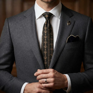 Black Gold Art Deco Fan Geometric Neck Tie