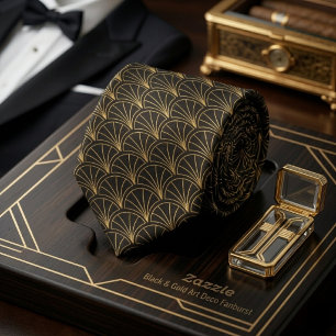 Black & Gold Art Deco Fanburst Neck Tie