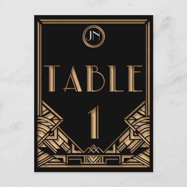 Black Gold Art Deco Gatsby Style Table Number 1 (Front)