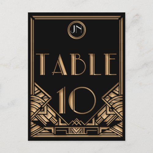 Black Gold Art Deco Gatsby Style Table Number 10