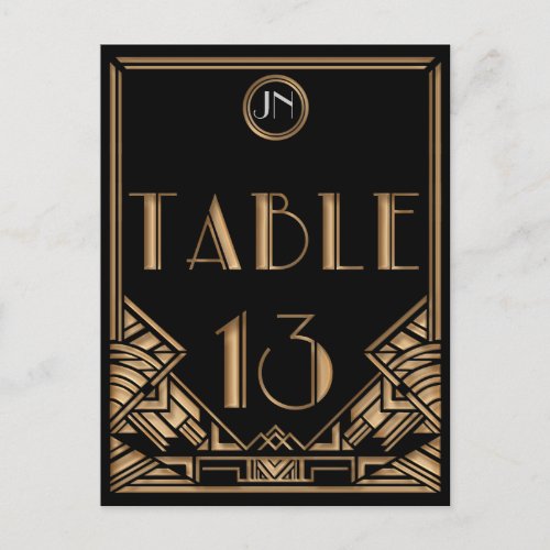 Black Gold Art Deco Gatsby Style Table Number 13