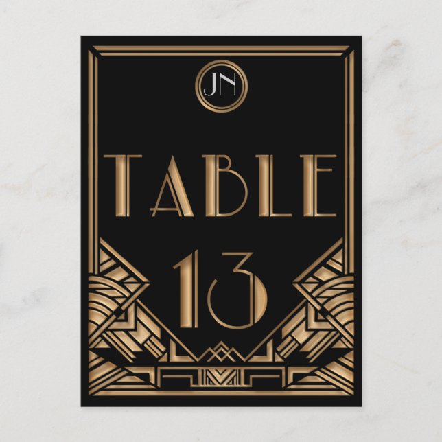 Black Gold Art Deco Gatsby Style Table Number 13 (Front)