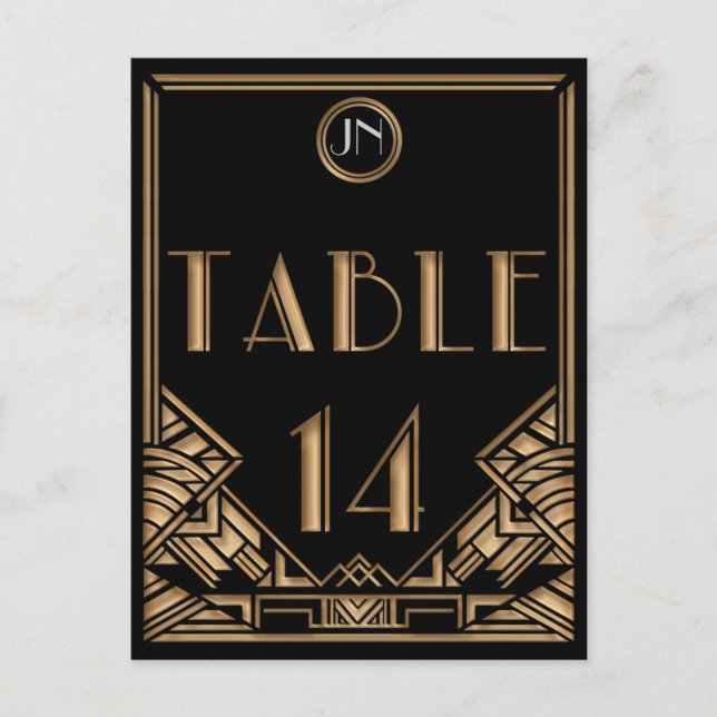 Black Gold Art Deco Gatsby Style Table Number 14 (Front)
