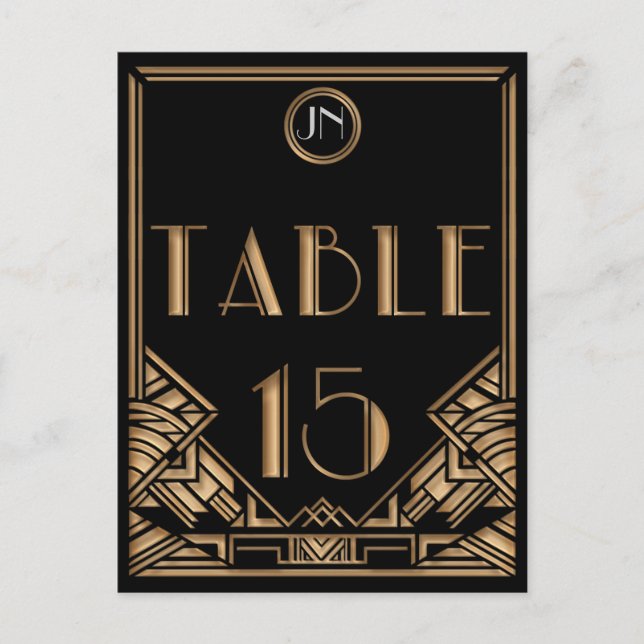 Black Gold Art Deco Gatsby Style Table Number 15 (Front)