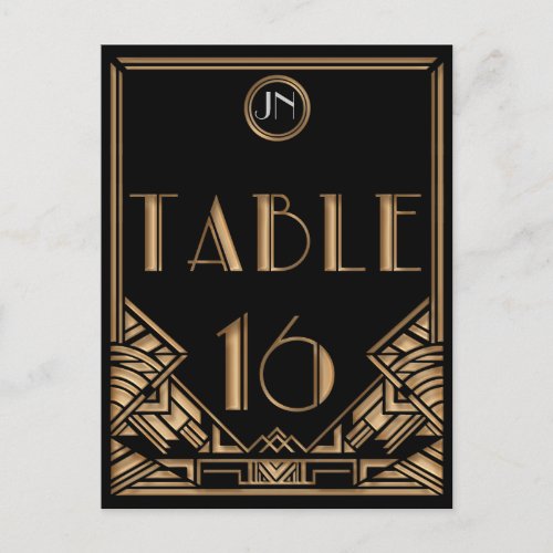 Black Gold Art Deco Gatsby Style Table Number 16