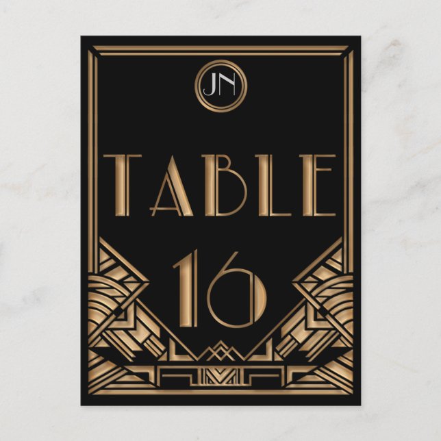 Black Gold Art Deco Gatsby Style Table Number 16 (Front)