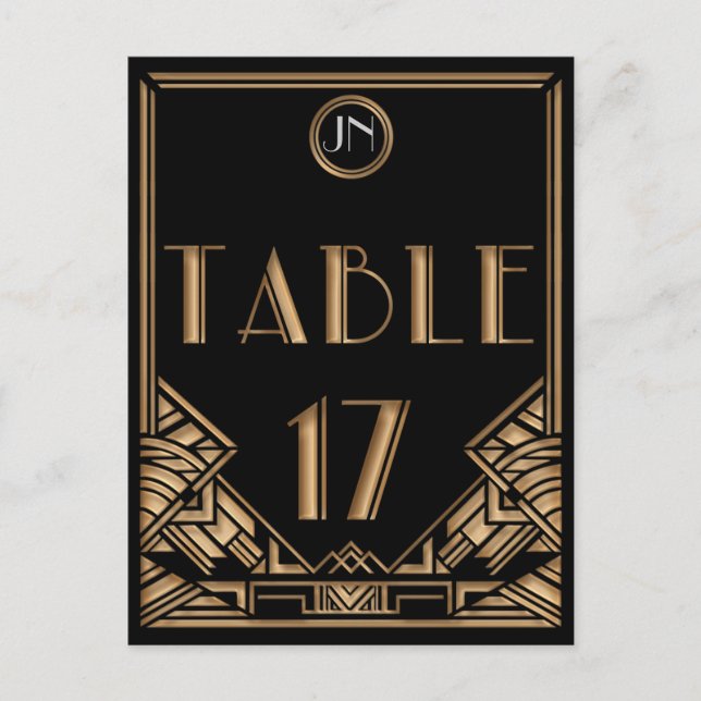 Black Gold Art Deco Gatsby Style Table Number 17 (Front)